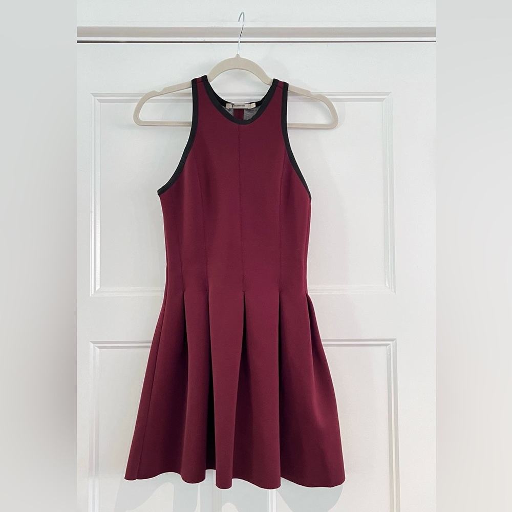 T by Alexander Wang Neoprene Scuba Crew Neck Mini Dress Burgundy Size Medium